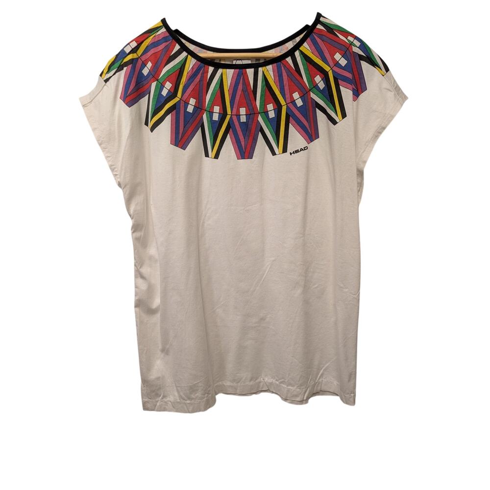 Vintage HEAD Brand Tee Shirt Tribal Aztec Southwestern Print Cotton XL Hippie